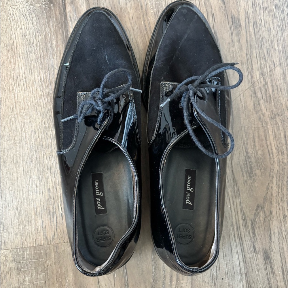 Paul Green soho black patent leather & suede Oxford sz 8